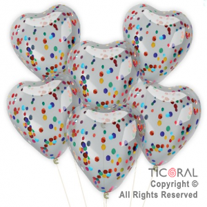 SET DE GLOBOS PREMIUM 6 CORAZON CRISTAL + CONFETI MULTICOLOR+ HILO x 1